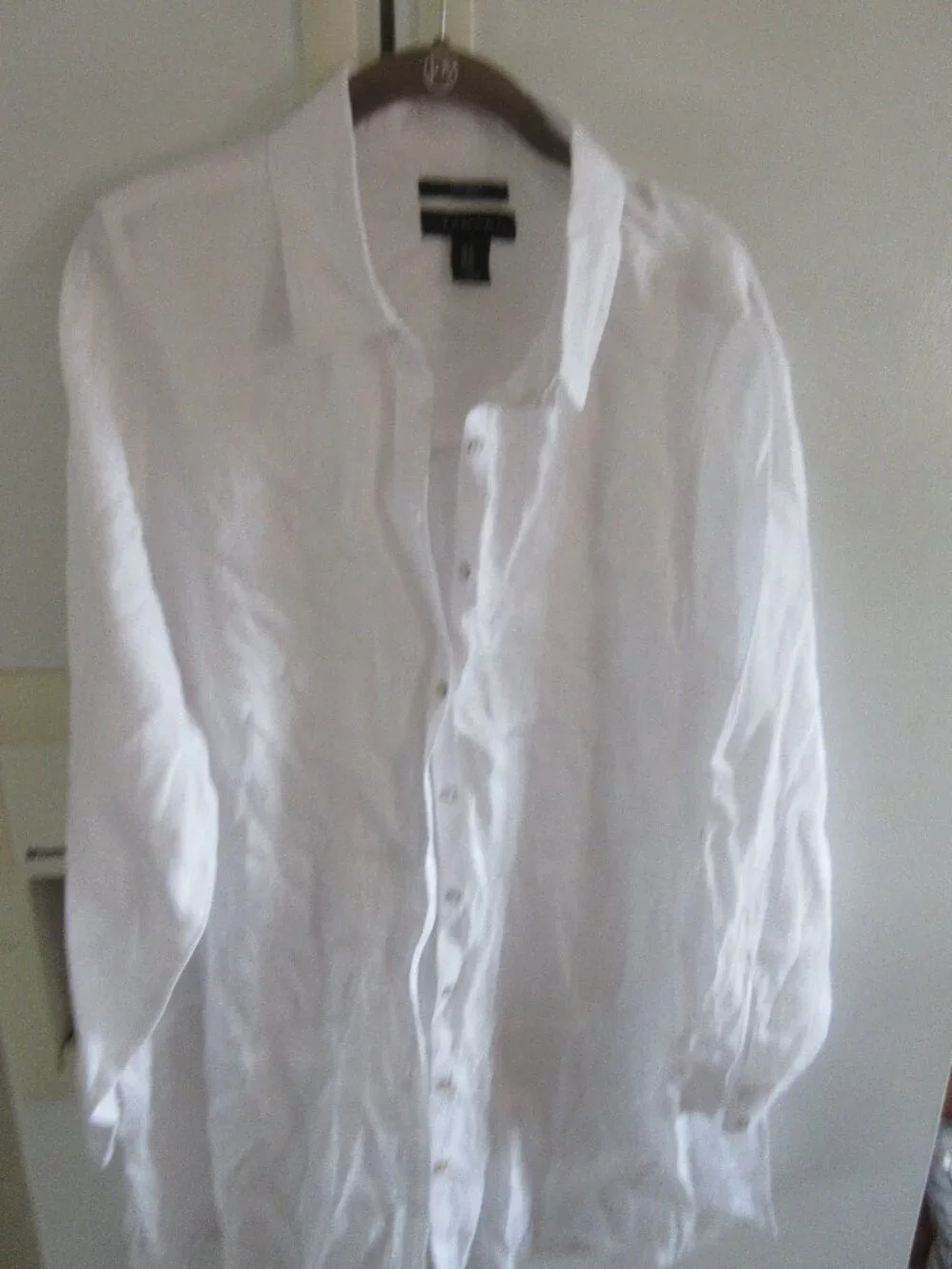 Tahari White 100% Linen Tunic Blouse Roll tab Sleeves 1x - Picture 1 of 4
